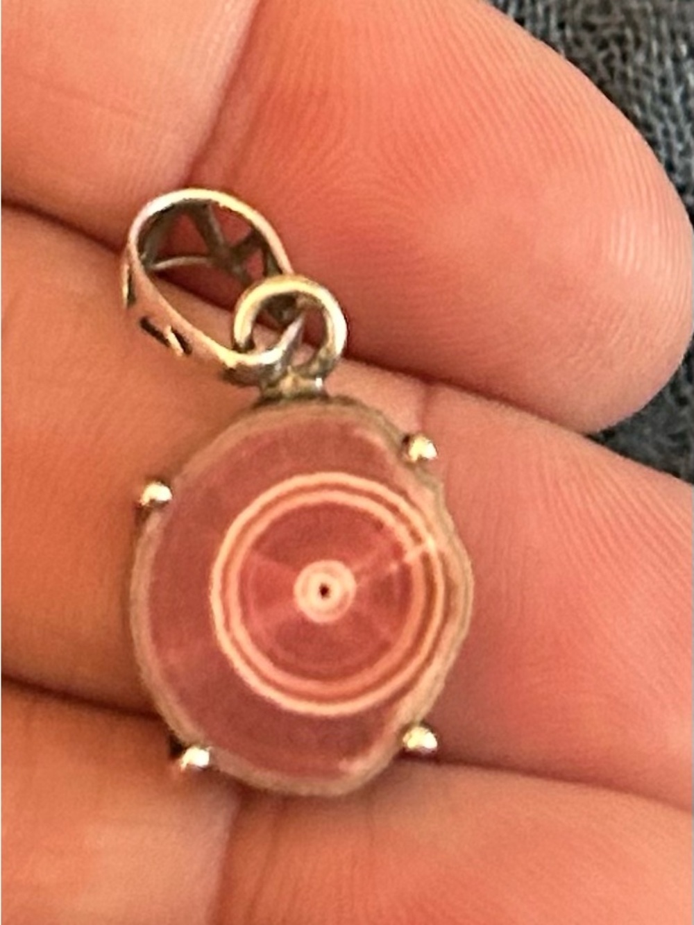 Genuine Rhodochrosite Slice and Steeling Silver Pendant RARE